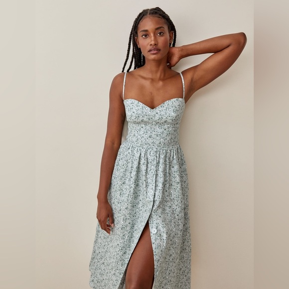 Reformation Cale linen Midi Dress NWOT agave print - Picture 3 of 10